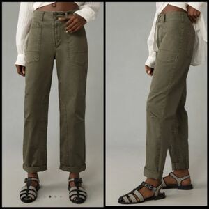 Pilcro Anthropologie The Wanderer Utility Pants Olive Relaxed Leg Women Size 30